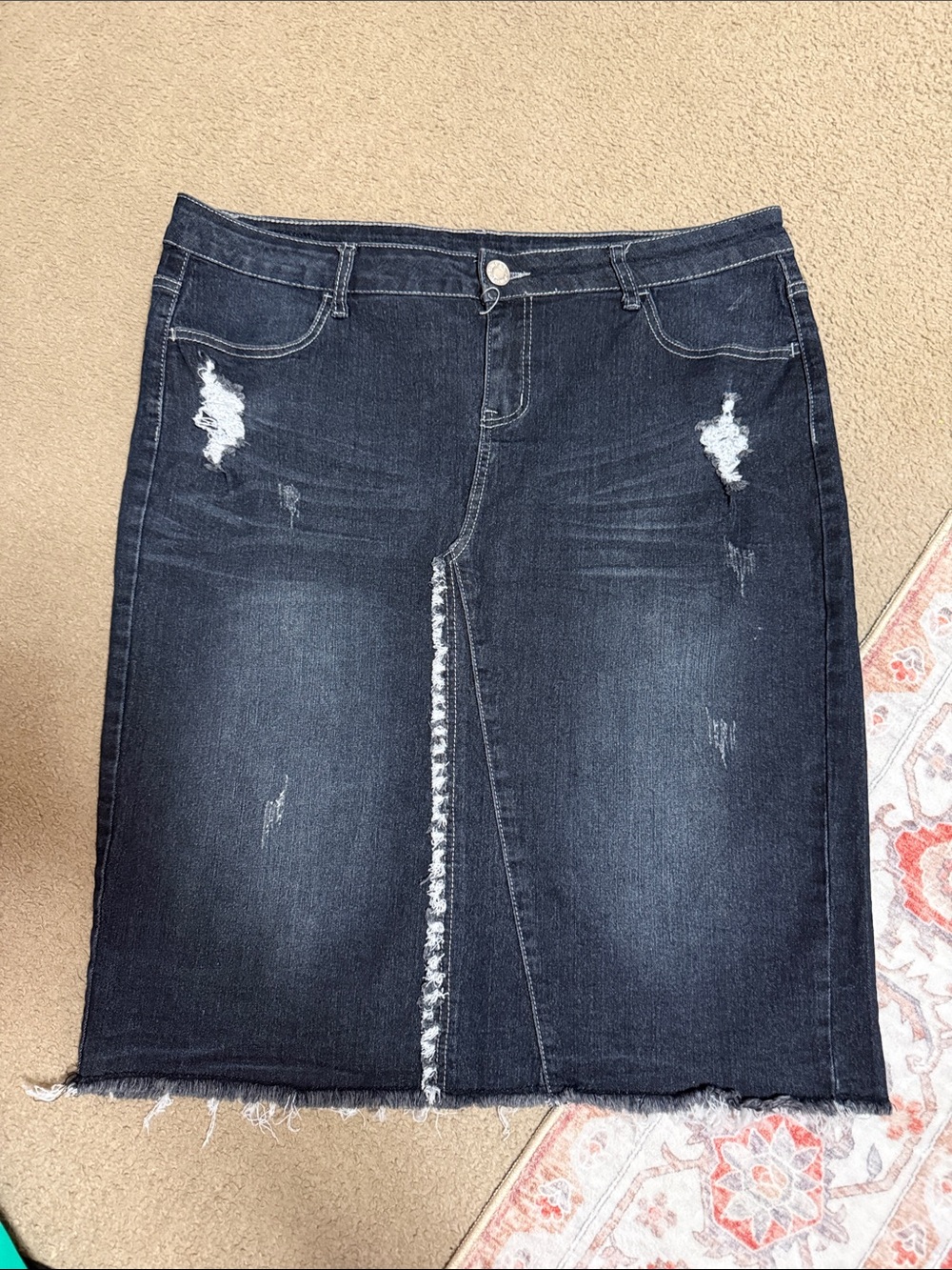 Be Girl Dark Wash Distressed Denim Pencil Skirt - Black Size XL